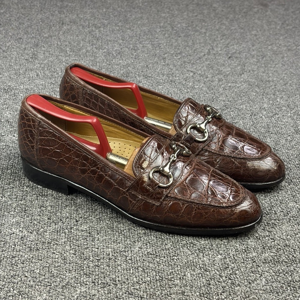 Zelli Genuine Crocodile Horsebit Loafers Mens 9.5N Brown Italian Leather Shoes